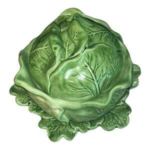 Vintage Holland Mold Cabbage Leaf Ceramic Serving Tureen Bowl with Lid and Plate